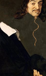 Portrait of Descartes showing head floating away on a balloon string